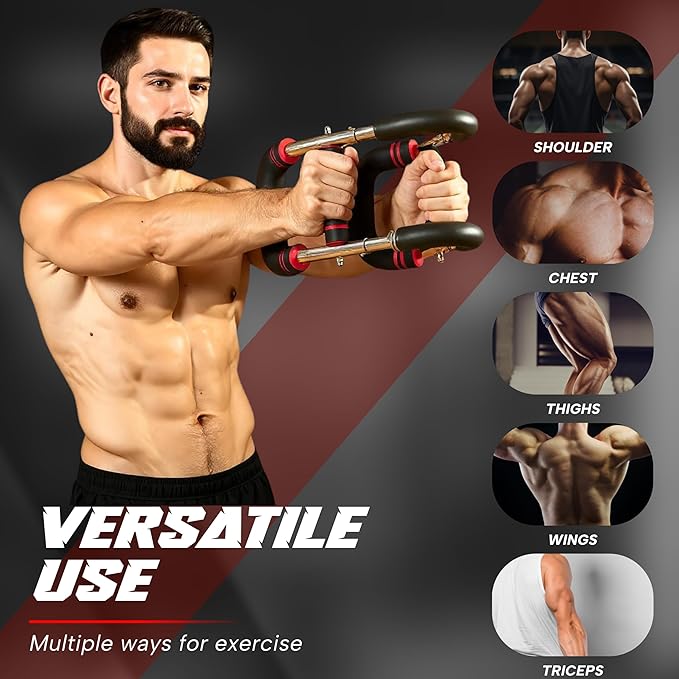 Twister Arm Trainer for Men and Women, 33 - 120lb Adjustable Chest Workout Equipment Power Twister with 4 Springs & Training Poster for Home Fitness, Forearm Strength Training and Upper Body Exercise