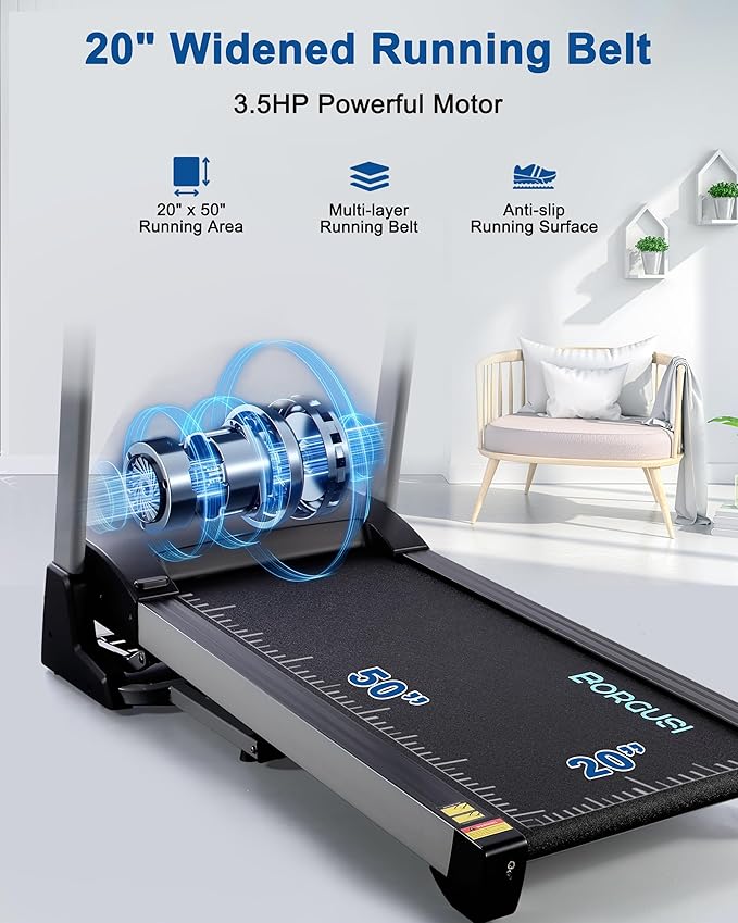 Treadmill with 15% Auto Incline - 350 LBS Capacity, 3.5HP Electric Folding Treadmill Up to 10MPH Speed, Running Machine with 20" Wide Tread Belt & LCD Display for Home Use, Bluetooth Speaker