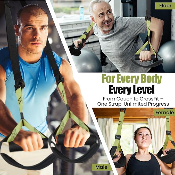 Home Suspension Training Kit with Suspension Trainer, Straps & Bands – Adjustable Full-Body Workout System for Home Gym, Yoga, Pilates, Travel | Compact Design