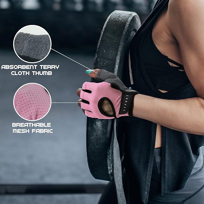 LIFECT Essential Breathable Workout Gloves, Weight Lifting Fingerless Gym Exercise Gloves with Curved Open Back, for Powerlifting, Women and Men