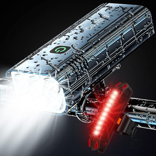 2025 Upgrade Super Bright Rechargeable Bike Lights for Night Riding,6 LED High Lumen 10 Mode Bike Headlight Taillight,360°Rotatable Brackt,Aluminum Front Lights,Runtime 48+ hrs,Shockproof Waterproof