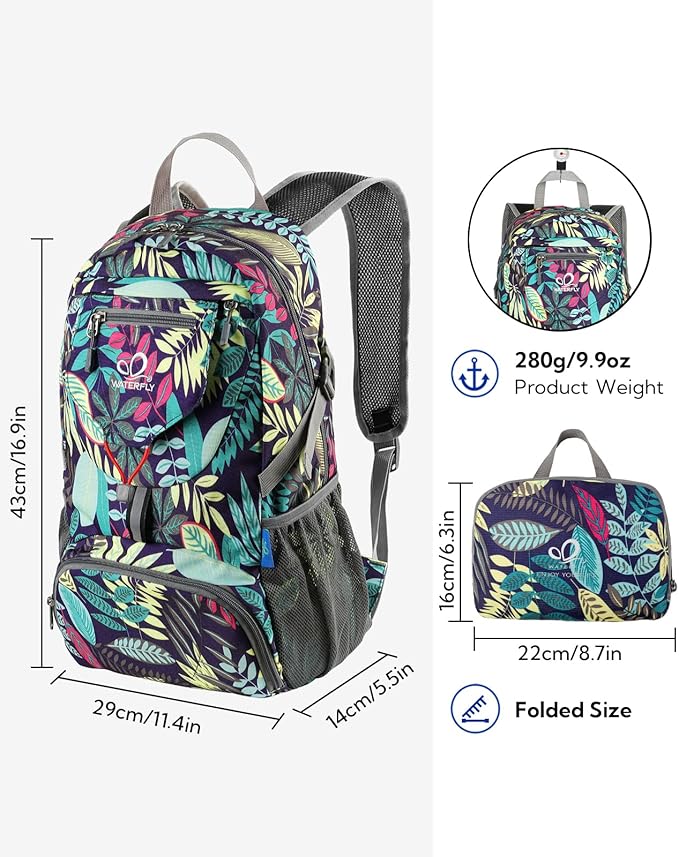 WATERFLY Small Lightweight Packable Backpack: 20l Ultra Light Foldable Travel Hiking Camping Daypack Day Pack for Man Woman
