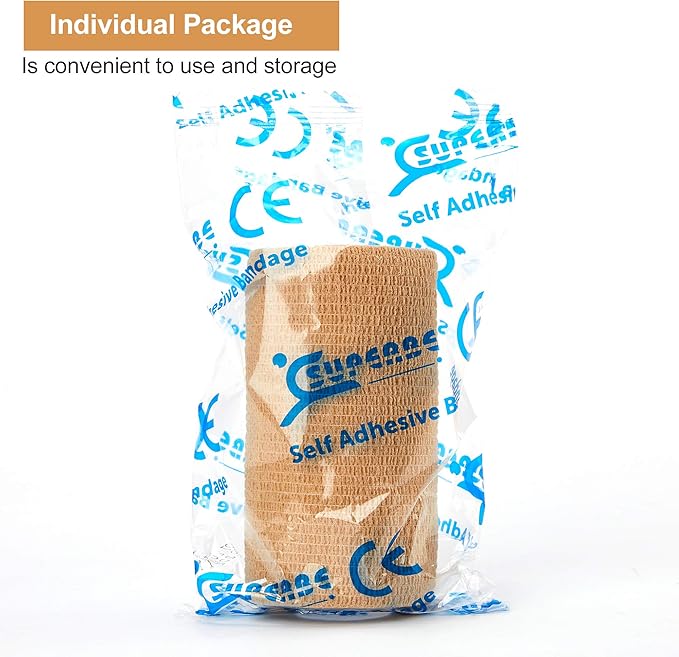 Self Adhesive Bandage Tape (3 Inches X 5 Yards), Elastic Cohesive Bandage Medical Wrap for First Aid, Sports, Wrist & Ankle (4 inch, Count, 12)