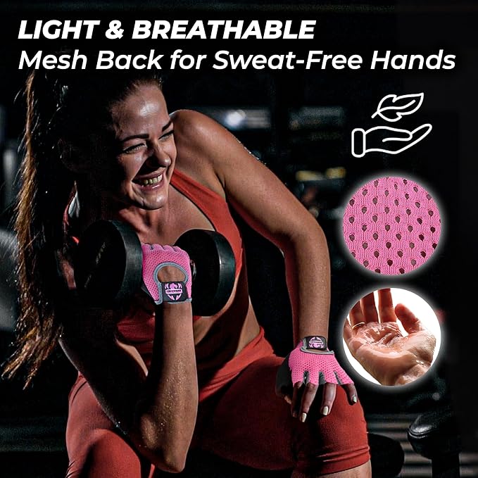 FIGHTSENSE Workout Gloves for Men Women, Weight Lifting Gloves with Non-Slip Silicon Padded Palm, Breathable, Lightweight Exercise Gym Gloves for Weightlifting Powerlifting Cycling Rowing