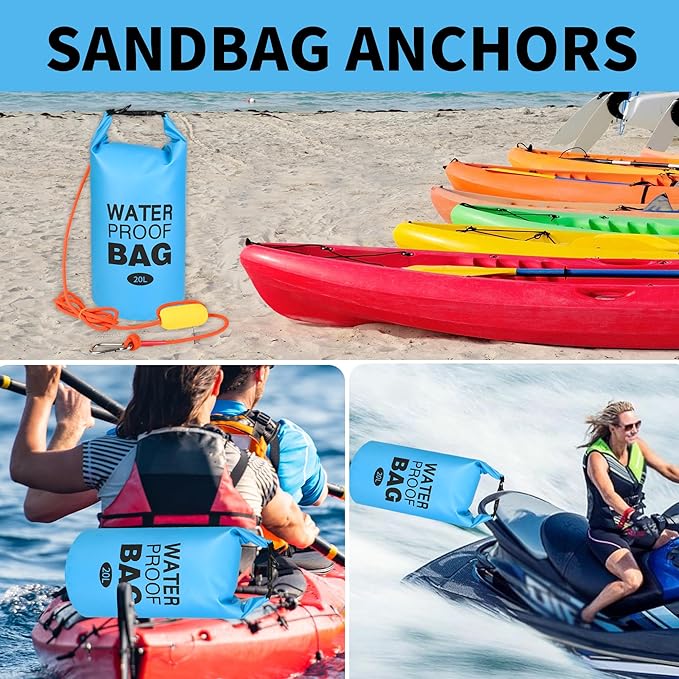 500D Sand Anchor for Small Boats, Power Watercrafts, 2 in 1 PWC Jet Ski Anchor Kit with Adjustable Buoy, Waterproof Dry Bag for Jet Ski, Kayak, Boat, Hiking Foldable Sandbags