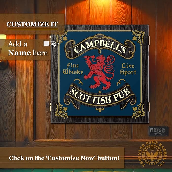 THOUSAND OAKS BARREL CO. | Personalized Dartboard & Cabinet Set with 6 Steel Tip Darts