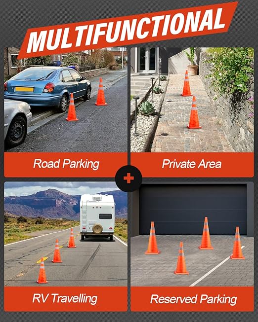 RoadHero 28 Inch 1 Pack Collapsible Traffic Safety Cones, Multi Purpose Pop-up Cones with Reflective Collar for Road Safety, Orange Cones for Driving Training, Parking Lots