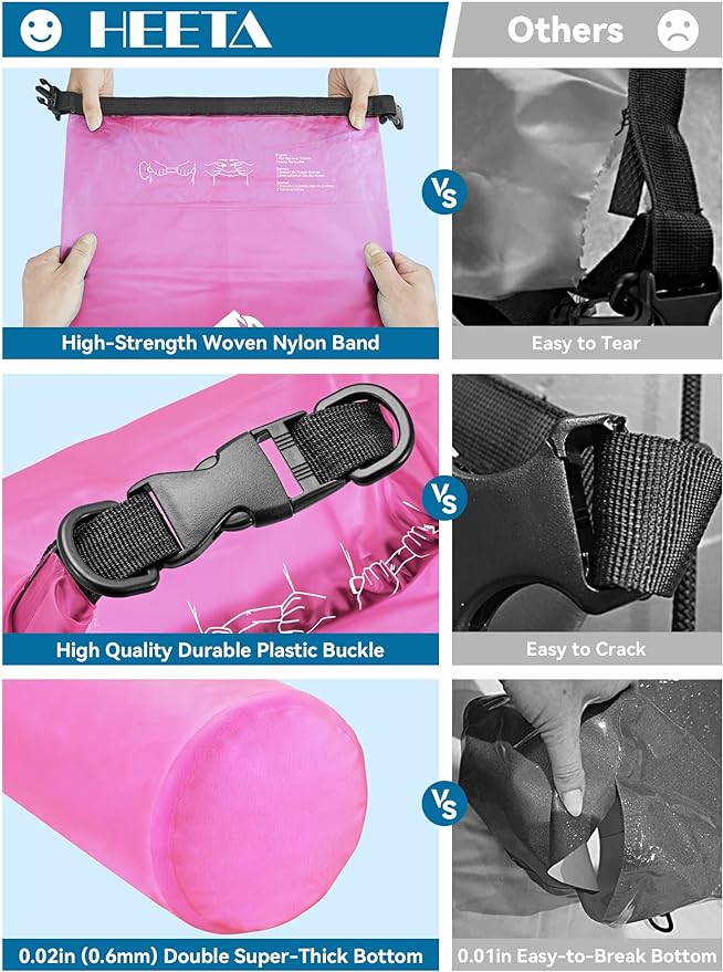 HEETA Dry Bag Waterproof for Women Men, 5L/10L/20L/30L/40L Roll Top Lightweight Dry Storage Bag Backpack with Phone Case for Travel Swimming Boating Kayaking Paddle Board Camping Beach Accessories