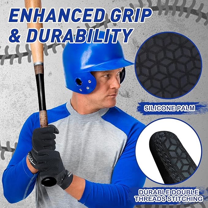 HLDD HANDLANDY Batting Gloves – Durable Grip, Breathable Baseball Softball Gloves for Adults Youth Kids – Gift for Players