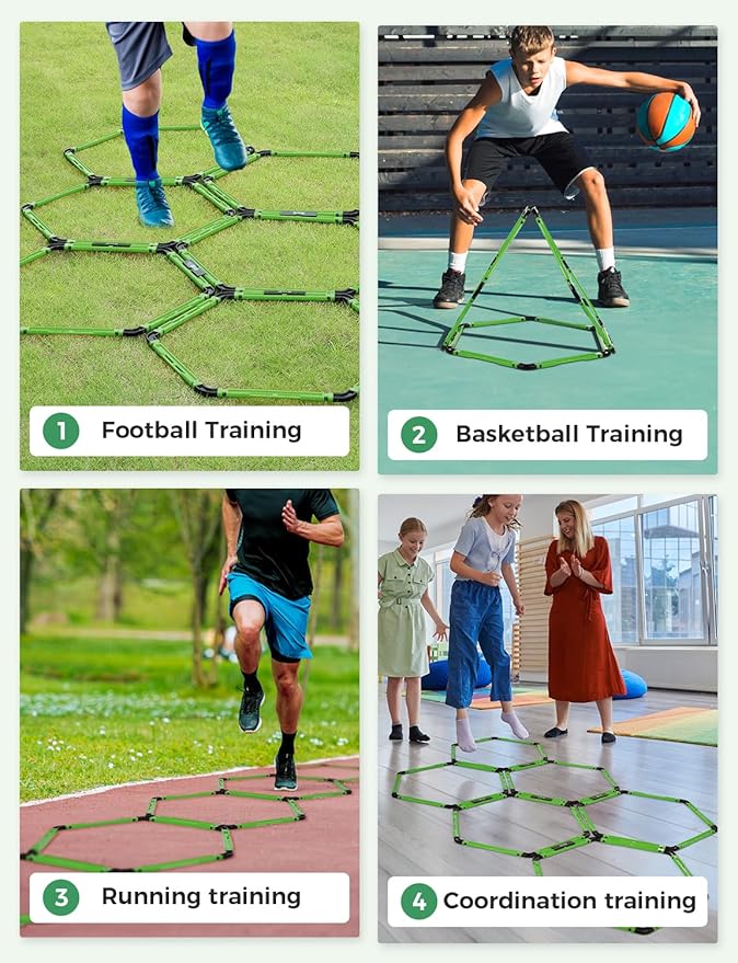 GHB Hex Agility Rings Speed Rings with Carrying Bag 6 Set Portable Hexagon Rings, Agility Ladder for Agility Footwork Training