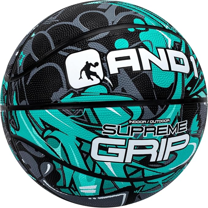 AND1 Supreme Grip Official Regulation Size 7 (29.5 inches) Rubber Basketball - Deep Channel Construction Streetball, Made for Indoor Outdoor Games