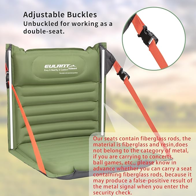 EULANT Lightweight Inflatable Folding Seats for Camping Chair with Back Support and Adjustable Straps,Foldable Bleacher Chairsfor Camping Hiking Sporting Events and Park