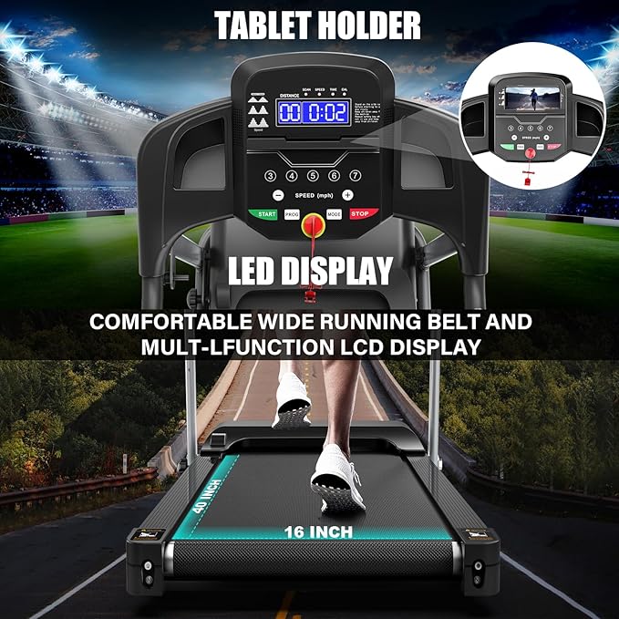 FYC Compact Folding Treadmill for Home - 2.5HP Quiet Brushless Motor, 3-Level Incline, 7.5 MPH, Shock Absorption, Space-Saving Design for Running, Walking - Treadmill for Small Spaces & Home Use