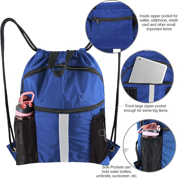 BeeGreen Drawstring Backpack Bag with Shoe Compartment, X-Large Black Gym Sports String Cinch Backpack