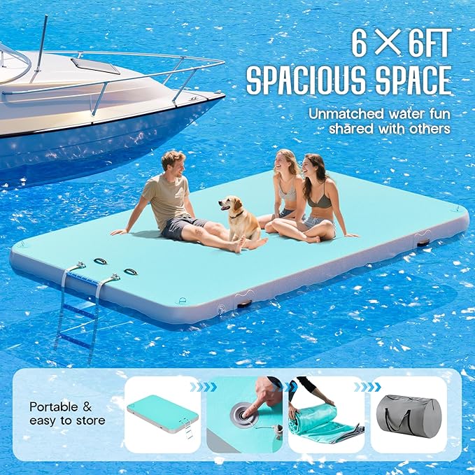 Specraft Inflatable Floating Dock, Non-Slip Air Dock Platform loating Island Raft with Rope Ladder for Pool Lake Beach Ocean