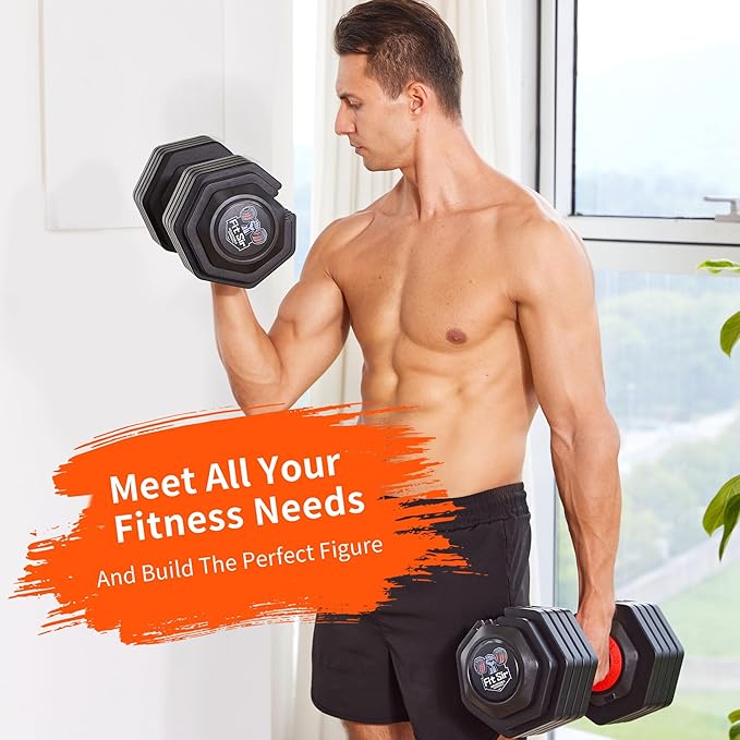 Adjustable Dumbbell Set 25/55/90LBS,10 in 1 Free Weights Dumbbell with Anti-Slip Texture Handle,1 Sec Speed Adjustment Men/Women Gym and Home Strength Training Equipment.