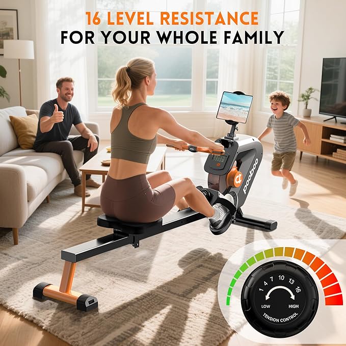 pooboo Rowing Machine, Max 350 LBS Magnetic Rower with LCD Monitor, Tablet Holder, Upgraded Rowing Machines for Home use
