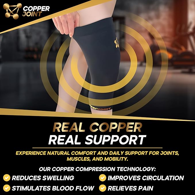 CopperJoint Pull On Knee Brace Women & Men Workout - Copper Infused Knee Sleeves for Men, Elastic Compression Knees Support Braces for Fitness, Volleyball, Basketball, Running, Sports