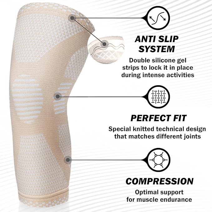 POWERLIX Knee Compression Sleeve (Pair) - Best Knee Brace for Knee Pain for Men & Women – Knee Support for Running, Basketball, Volleyball, Weightlifting, Gym, Workout, Sports