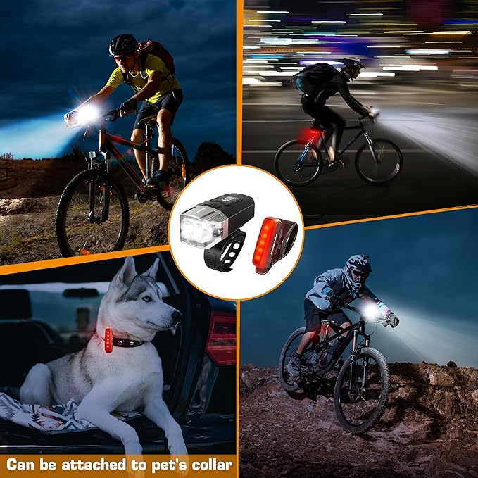 EverBrite Bike Lights for Night Riding, Rechargeable Bicycle Lights Front and Rear, 5+4 Light Modes, Bike Light Set with Charging Indicator, Waterproof Rotatable Headlight for Bike, Bike Accessories