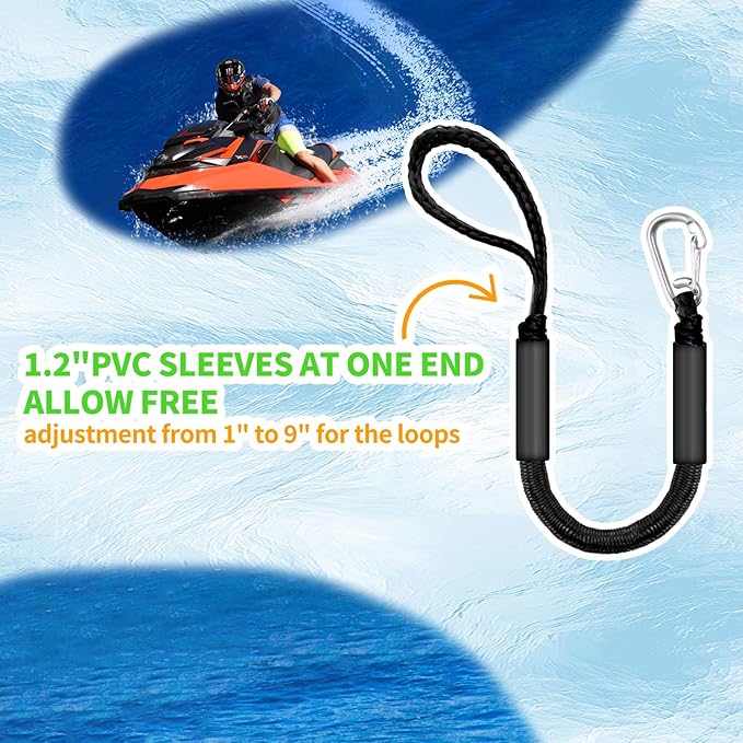 Bungee Dock Lines for Boats, 2 Feet, Pack of 2 (Black)