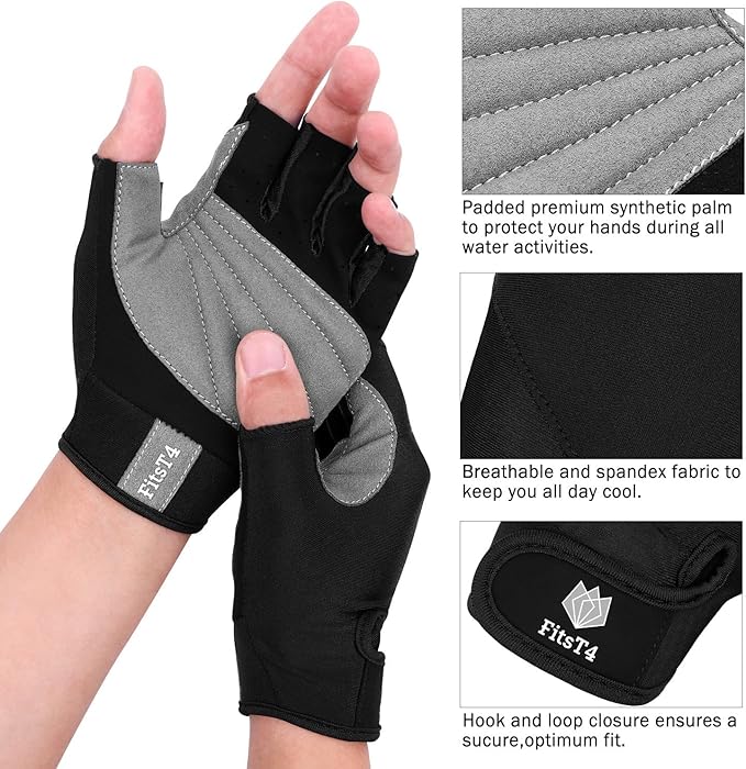 FitsT4 Sports Half Finger Padded Palm Gloves for Diving, Sailing, Jet Skiing, Stand-UP Boarding, Kayaking and Water Skiing, Suitable for Men&Women&Youth