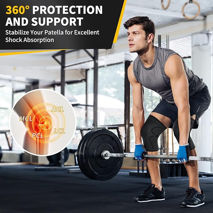 CAMBIVO 2 Pack Knee Braces for Knee Pain, Knee Compression Sleeve for Men and Women, Knee Support for Meniscus Tear, Running, Weightlifting, Workout, ACL, Arthritis, Joint Pain Relief (Black,Small)