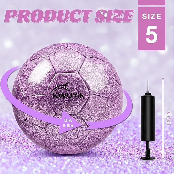Size 3 4 5 Glitter Pink Gold Purple Soccer Ball Set with Pump Youth Soccer Ball for Kids Aged 4-6 6-8 8-12 Toddler Soccer Ball Soft Training Ball Practice for Teens Children Adults Boys Girls