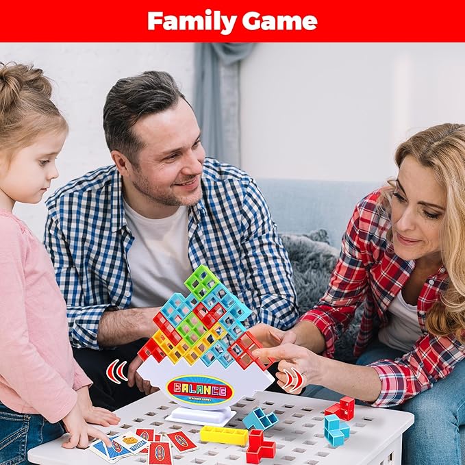 FAVANTIME 48pcs Stacking Game Tetra Balance Tower Stacking Blocks Board Games for 1-4 Players Family Games for Kids, Adults, Party, Travel Team Building Blocks Toy