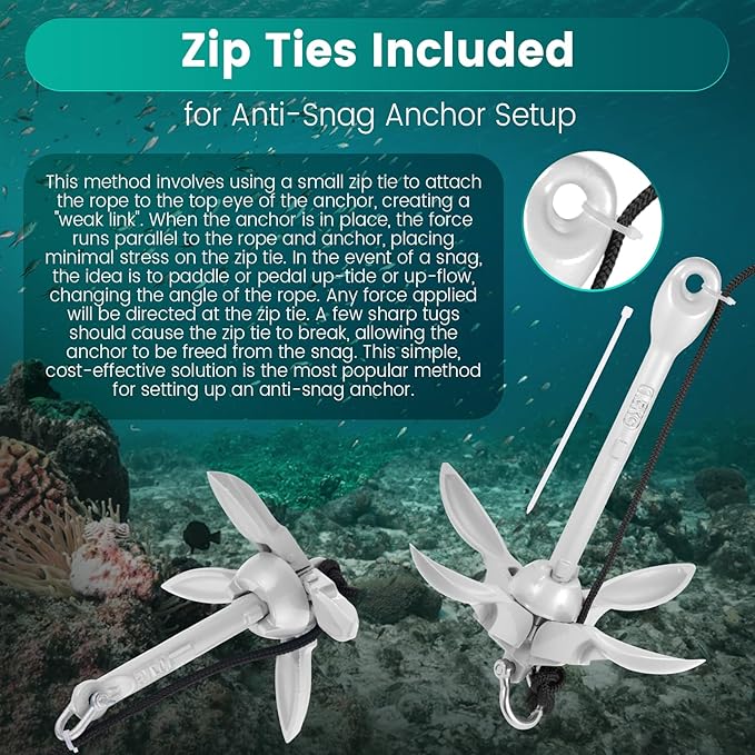 Kayak Anchor Kit, 1.5/3.5 lb Compact Folding Grapnel Anchor for Kayaks, Canoes, SUPs, Jet Skis, Small Boats - Lightweight Portable Marine Boat Anchor with Rust-Resistant Design