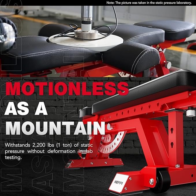 KeppiFitness Weight Bench - 1500LBS Capacity Workout Bench, 17” Bench Press Height, 11+8 Adjustable Weight Bench with Flat/Incline/Decline Angle and Vertical Storage - Bench6000 Series