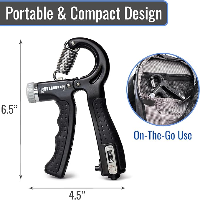 DMI Compact Hand Exercise Grip Strengtheners with Adjustable Weight Resistance from 10-130lbs, Grip Tracker keeps Track of Number of Squeezes, FSA & HSA Eligible, Set of 2