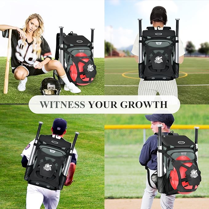 Baseball Backpack for Adult and Youth, Large Capacity Lightweight Softball Bag With Shoe Compartment and Fence Hook for TBall Bat & Equipment, Waterproof for Helmet, Gloves