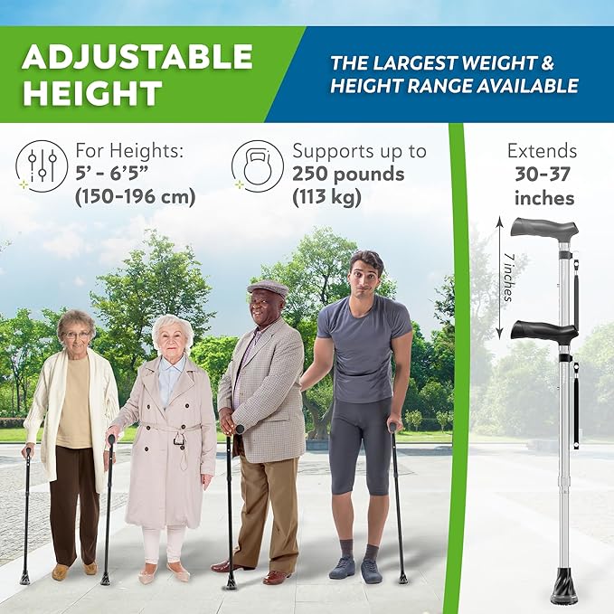HONEYBULL Foldable Walking Cane for Seniors & Adults – Adjustable 8 Height Settings 30-37", Lightweight Collapsible Cane with Air Cushion Tip, Ergonomic Comfort Grip & Wrist Strap