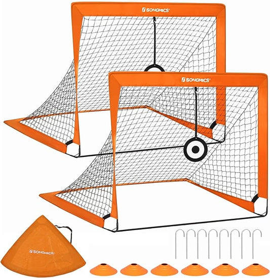 SONGMICS Kids Soccer Goals for Backyard, 4x3 ft Portable Soccer Nets Training Equipment, Toddler Soccer Goal with Carrying Bag, for Field