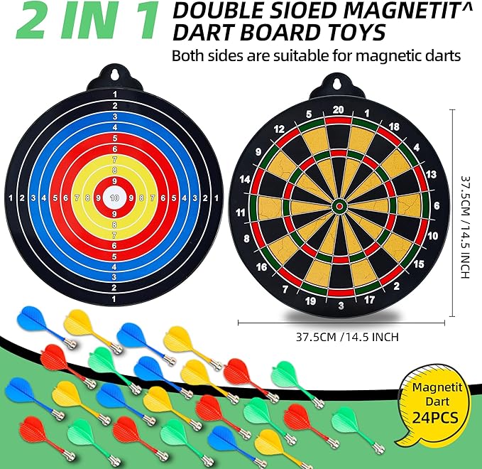 Magnetic Dart Board - 12Magnetic Darts+12Sticky Balls Or 2 Toy Gun+40 Foam Dart,Fun for Family Game and Party with Friends, Christmas Birthday Gifts Toys for 3-12 Year Old Boys