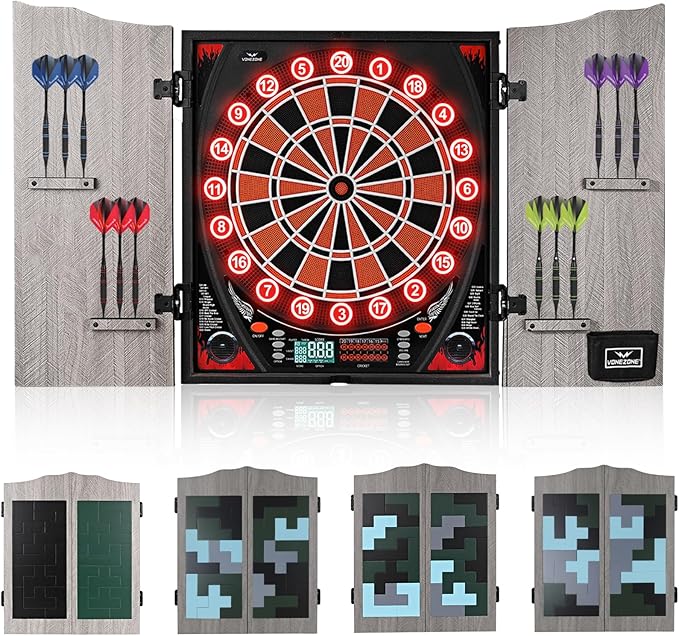 Lieutenant General Electronic Dartboard Cabinet,18 Puzzle Cabinet,Electronic Dartboard for Adult,34 Games 355 Variations with 12 Soft Tip Darts,Dartboard Cabinet for Game Rooms (Orange)