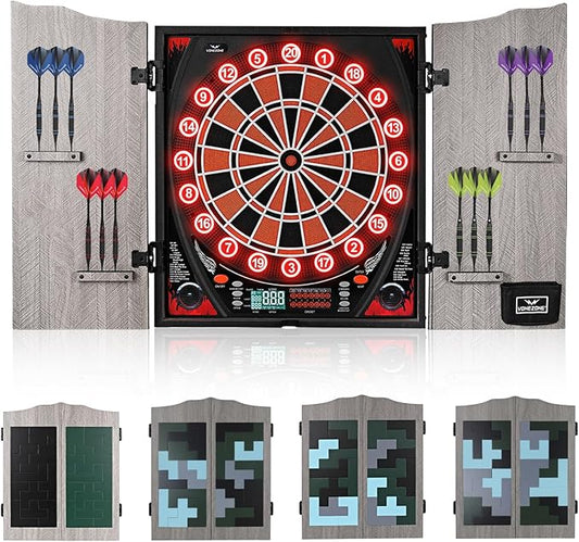Lieutenant General Electronic Dartboard Cabinet,18 Puzzle Cabinet,Electronic Dartboard for Adult,34 Games 355 Variations with 12 Soft Tip Darts,Dartboard Cabinet for Game Rooms (Orange)