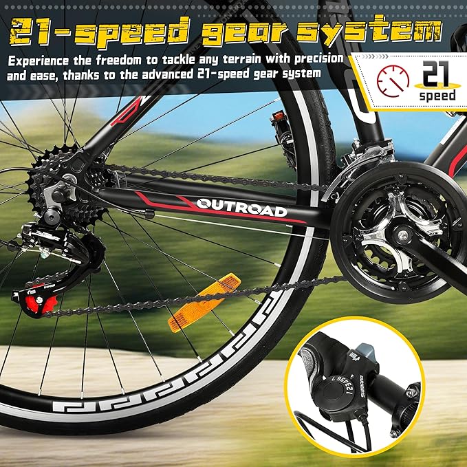 700C Wheel Road Commuter Bike, 14/21 Speed Shifter, Dual Disc Brakes Racing Bicycle with Light Aluminum Alloy Frame for Adult Men and Women