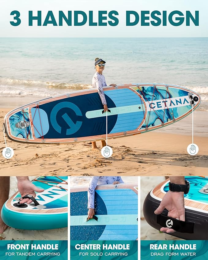 CETANA 11'6×35" Extra Wide Stand Up Paddle Board for Adults & Youth, 400lb Capacity Inflatable Paddle Board, Sup for 2+1 Person with Removable US Fin, 100L Backpack, Floating Paddle, Safety Leash