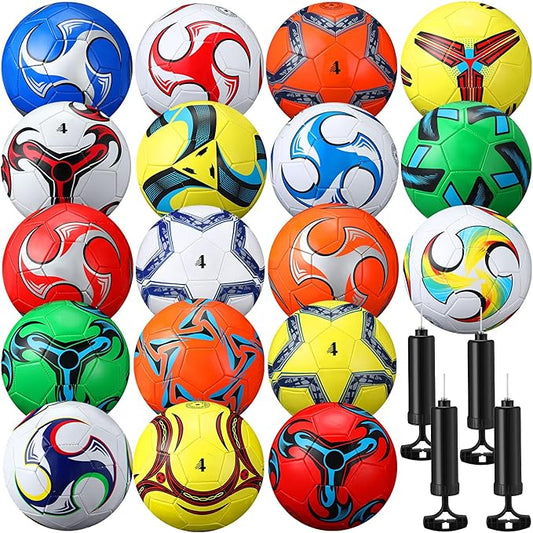 18 Pcs Soccer Balls Football with 4 Pumps Sports Soccer Balls Official Size Soccer Indoor Outdoor Soccer for Child Teens Adult Players Game Training Back to School Gift