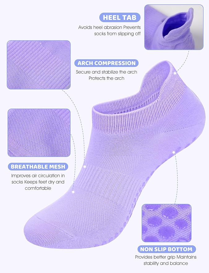 AURUZA Grip Socks for Women Men Pilates Grip Socks Non Slip Yoga Sock with Grips for Barre Barefoot Hospital Grippy Sock