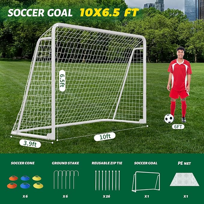 NAIZEA Soccer Goal - 12x6FT/16x7FT/10x6FT/8x6FT/6x4FT Soccer Goals for Backyard - Metal Soccer Goals for Youth Adult - Multiple Sizes Colors - Perfect for Games Indoor Outdoor Practice