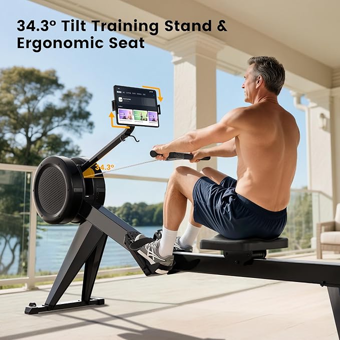 YOSUDA Air Magnetic Rowing Machine for Home, Dual Air & Magnetic Resistance with 8-Level, Smart APP, Rotatable Device Holder, Ergonomic Seat, and Easy Storage