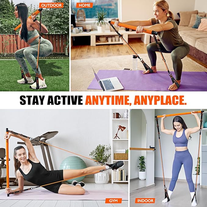 Pilates Bar Kit with Resistance Bands, Pilates Equipment, Multifunctional Pilates Bar for Women & Men, Pilates kit for Hip, Back, Arm, Full-Body Workouts, Home Gym Strength Training Equipment