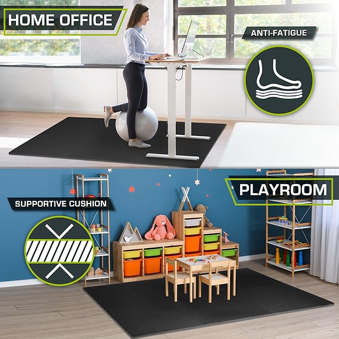 ProsourceFit Extra Thick Puzzle Exercise Mat , EVA Foam Interlocking Tiles for Protective, Cushioned Workout Flooring for Home and Gym Equipment, Black - 3/4 inch - 96 Sq Ft - 24 Tiles