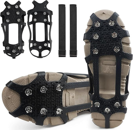 Ice Cleats Snow Traction for Shoes and Boots Ice Snow Crampons Ice Gripper for Walking on Snow and Ice 9-Studs Non Slip Ice Cleats Rubber Overshoe Slip-on Stretch Footwear Winter Hiking Climbing