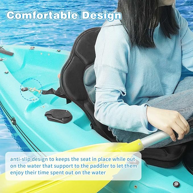 Kayak Seat Deluxe Padded Fishing Boat Seat Deluxe Sit-On-Top Canoe Seat Cushioned - Comfortable Backrest Support Universal Sit with Adjustable Back Strap Detachable Storage Bag