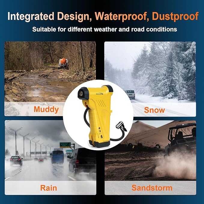 Tire Inflator Portable Air Compressor,12V 150PSI Handheld Air Compressor with Gauge,Rechargeable Tire Pump with Digital Gauge & LED Light,Air Pump Emergency for Cars, Bikes, Dirt Bikes,RV