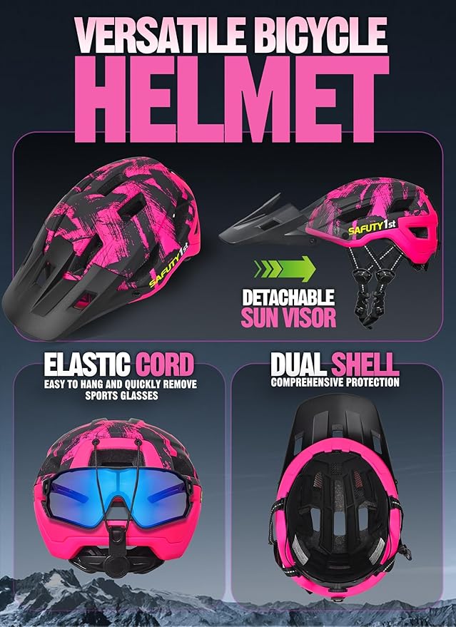 Mountain Bike Helmet for Adults & Youth Lightweight Impact-Resistant with Adjustable Dial & Removable Visor Unisex Helmet for Mountain Biking Bicycle Clcying